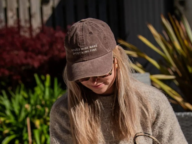 ‘Dogs and Wine Make Everything Fine' Brown Baseball Cap