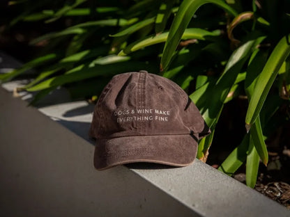 ‘Dogs and Wine Make Everything Fine' Brown Baseball Cap