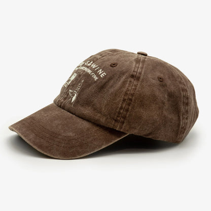 'Dogs and Wine Make Everything Fine' Brown Washed Denim Icon Cap