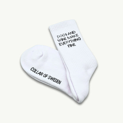 'Dogs and Wine Make Everything Fine' White Socks