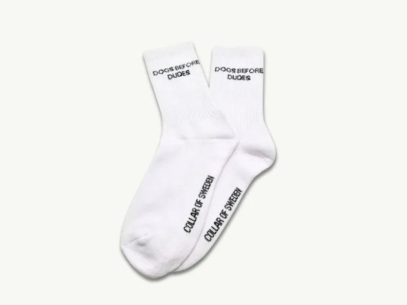 ‘Dogs Before Dudes’ Embroidered White Socks