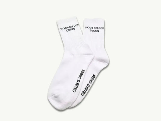 ‘Dogs Before Dudes’ Embroidered White Socks