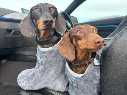 Muddy paw drying bag - post-walk solution for sausage dogs.
