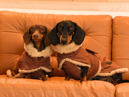 Sausage and Rich in their matching Brown Wraparound Coats.