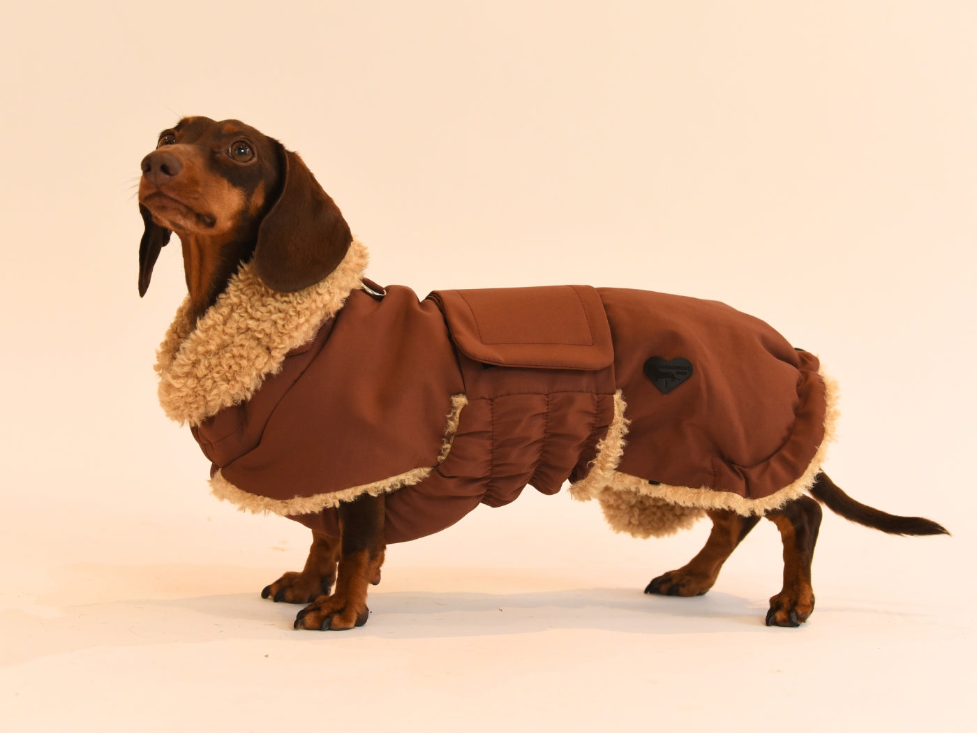 Side view of the Brown Wraparound Coat.