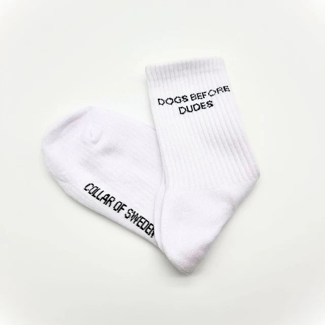 ‘Dogs Before Dudes’ Embroidered White Socks