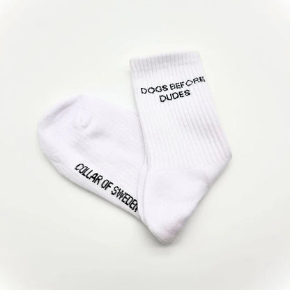 ‘Dogs Before Dudes’ Embroidered White Socks