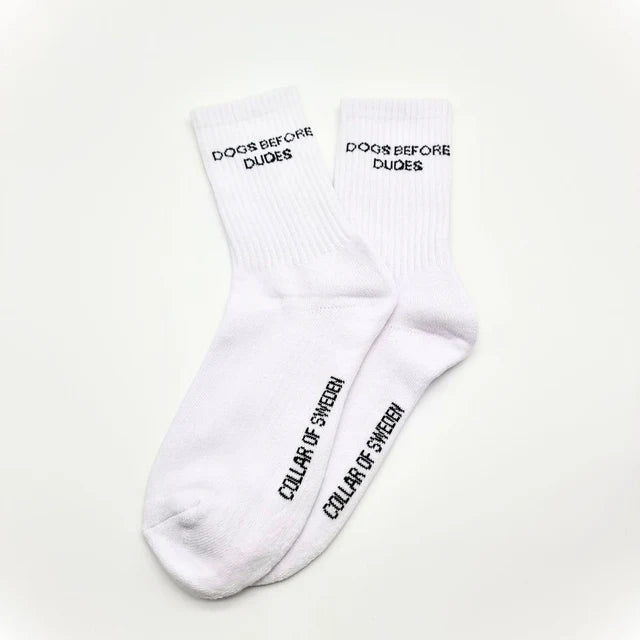 ‘Dogs Before Dudes’ Embroidered White Socks